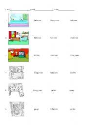 English Worksheet: rooms in the house