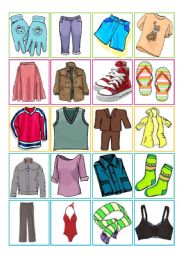 English Worksheet: Clothes  memory game [20 words X 40 cards + cards back + B&W version + instructions + additional tasks] ((6 pages)) ***editable