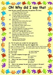 Reading Comprehension-2 Oh! Why did I say that.. (3 Pages + Key, Editable)