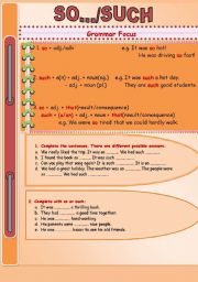 English Worksheet: So / Such