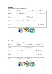 English worksheet: Date Speaking Activity 