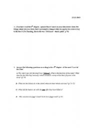 English Worksheet: Lord of the flies chapter 4 questions