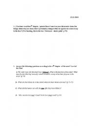 English worksheet: Lord of the flies chapter 4 questions