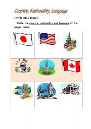 English Worksheet:  game (X--O)the country, nationality and language