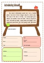 English Worksheet: introducing himself