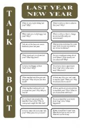 English Worksheet: Last Year - New Year - 18 conversation cards (editable)