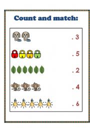 English worksheet: count and match the number