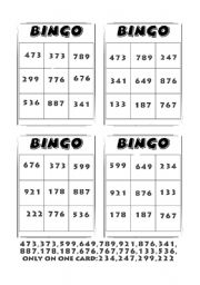 English Worksheet: Big numbers bingo