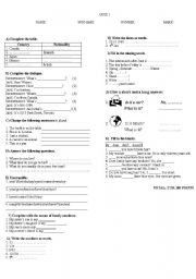 English worksheet: quiz for grade 9