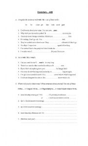 English Worksheet: Will exercise