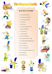 English Worksheet: The Simpson family. What are they doing?