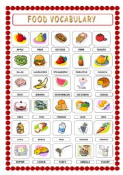 FOOD VOCABULARY AND WORKSHEET (3 pages)