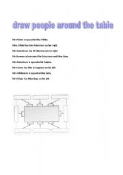 English worksheet: draw people around the table