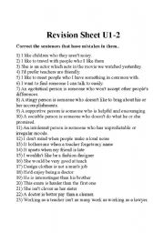 English worksheet: Cambridge interchange level 3 revision sheet U1-U2