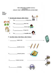 English Worksheet: 2ndgrade evaluation sheet