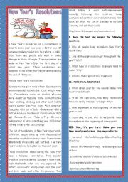 English Worksheet: TEENS AND NEW YEAR�S RESOLUTIONS