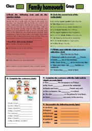 English Worksheet: family homework