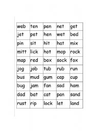 English Worksheet: Easy words for reading game: BANG