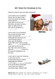 English Worksheet: All I Want For Christmas Is You - Cloze