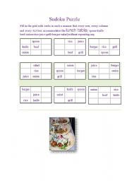 English worksheet:  Game Sudoku Puzzle(lunch table )
