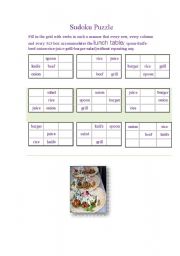 English Worksheet:  Game Sudoku Puzzle(lunch table )