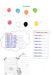 English Worksheet: The balloons - colours + numbers