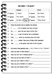 English Worksheet: THE VERB   TO HAVE 