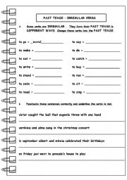 English Worksheet: PAST TENSE  IRREGULAR VERBS