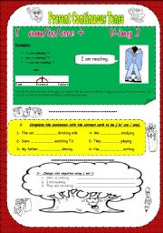 English Worksheet: Present Continuous ( 2 pages/ 5 Exercises )