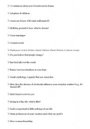 English worksheet: SPEAKING topics 