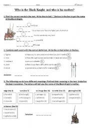 English Worksheet: King Arthur and the Black Lnight