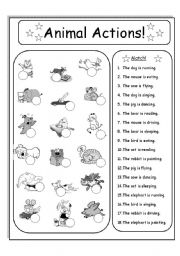 English Worksheet: Animal Actions!