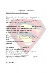 English worksheet: Kryptonite - 3 Doors Down (Speaking/Listening comprehension/metaphors)