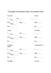 English Worksheets Basic Verb Conjugation Prototype