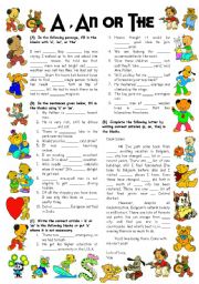 English Worksheet: Exercises on ARTICLES A, AN & THE (Editable with Key)