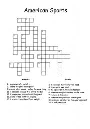 English Worksheet: American Sports Crosswords