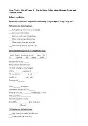 English Worksheet: song Youve got a friend