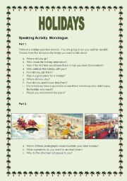 English Worksheet: Holidays speaking activity