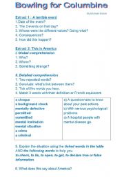 English Worksheet: listening comprehension bowling for columbine