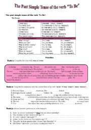 English Worksheet: The Past Simple Tense of The Verb To Be 