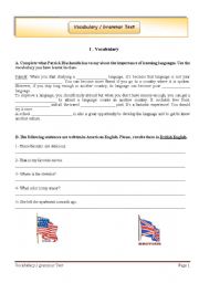 English Worksheet: Vocabulary / Grammar Test