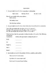 English Worksheet: Intruduction to Apostrophes