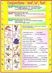 Conjunctions - and, or, but (with B/W and answer key)**editable