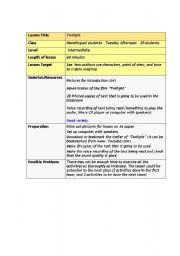 English Worksheet: Twilight lesson plan