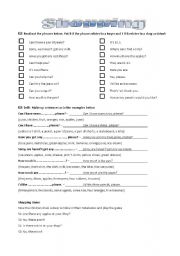 English Worksheet: Shopping (dialogs, roleplay, rearranging the phrases