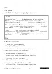 English Worksheet: Tense Review