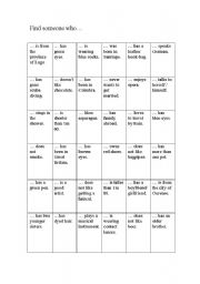 English worksheet: Bingo- Find someone who...