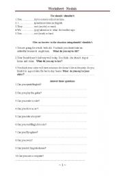 English Worksheet: Worksheet On Modals