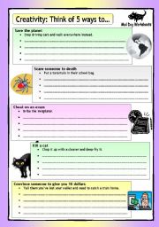 English Worksheet: MD Worksheets (1): Creativity - Think of 5 ways to...