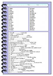 English Worksheet: 90 common words with exercises (with key)